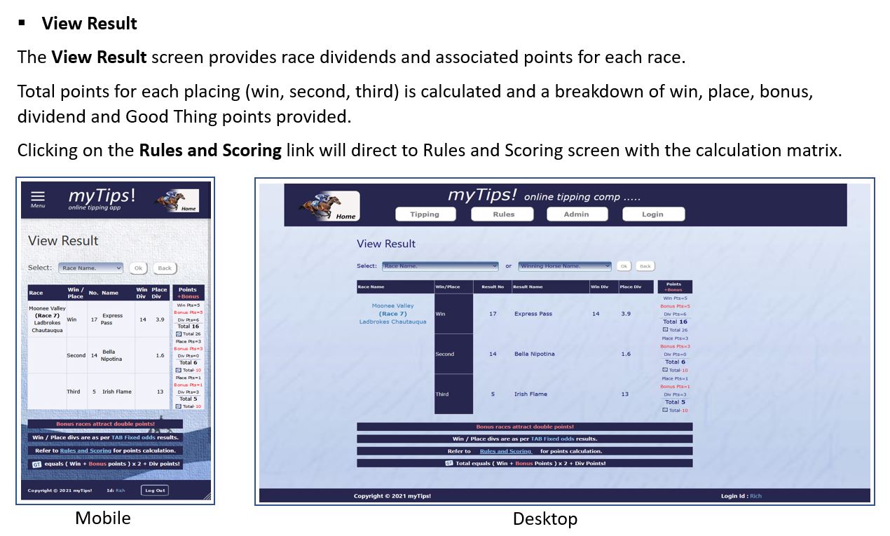 myTips Locked Races Entry Update Screen